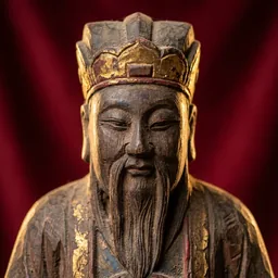 三清道祖木雕神像